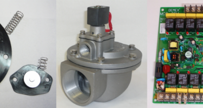 販售脈衝式袋濾式集塵機用控制元件，噴氣脈衝閥（膜片閥、電磁閥）、膜片、順序控制器、束管接頭、差壓計。